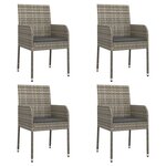vidaXL Chaises de jardin avec coussins lot de 4 Résine tressée Gris