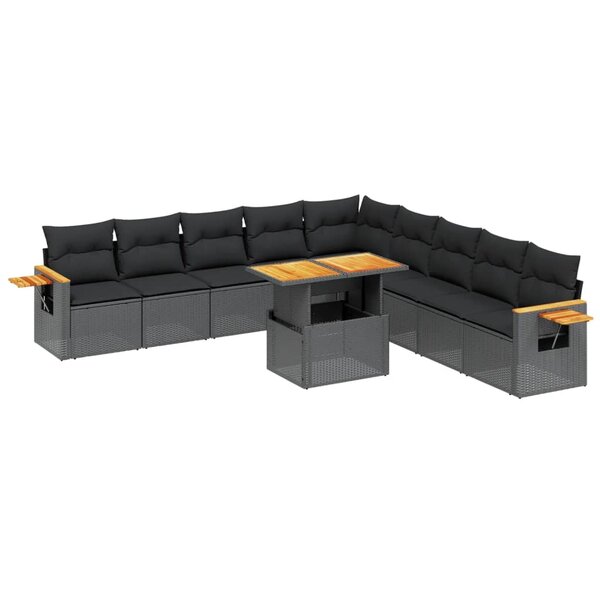 vidaXL Salon de jardin 11 Pièces avec coussins noir résine tressée