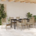 vidaXL Ensemble de Salle à Manger de Jardin 7 Pièces avec Coussins Beiges en Rattan Synthétique
