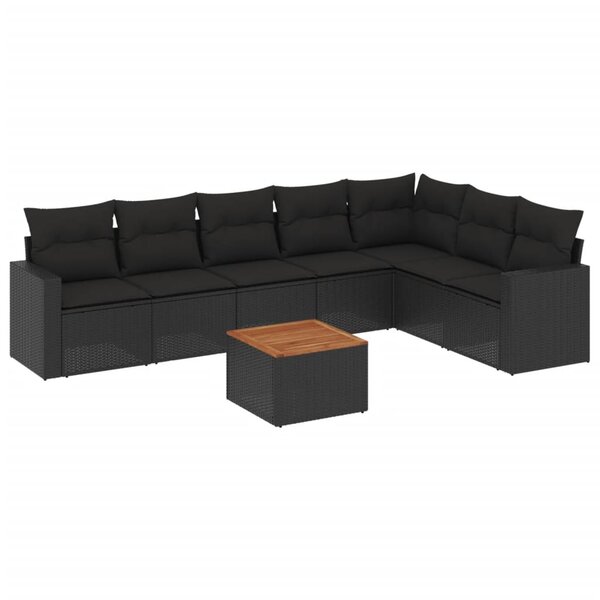 vidaXL Salon de jardin 8 Pièces avec coussins noir résine tressée