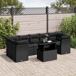 vidaXL Salon de jardin 8 Pièces avec coussins noir résine tressée