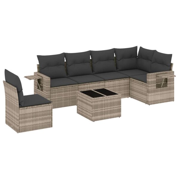 vidaXL Salon de jardin avec coussins 7 Pièces gris clair résine tressée