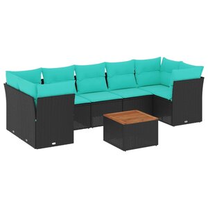 vidaXL Salon de jardin 8 Pièces avec coussins noir résine tressée