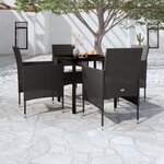 vidaXL Ensemble à manger de jardin avec coussins 5 Pièces Noir