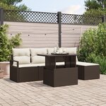 Canapés de Jardin 6 Pièces avec Coussins Marron Rattan