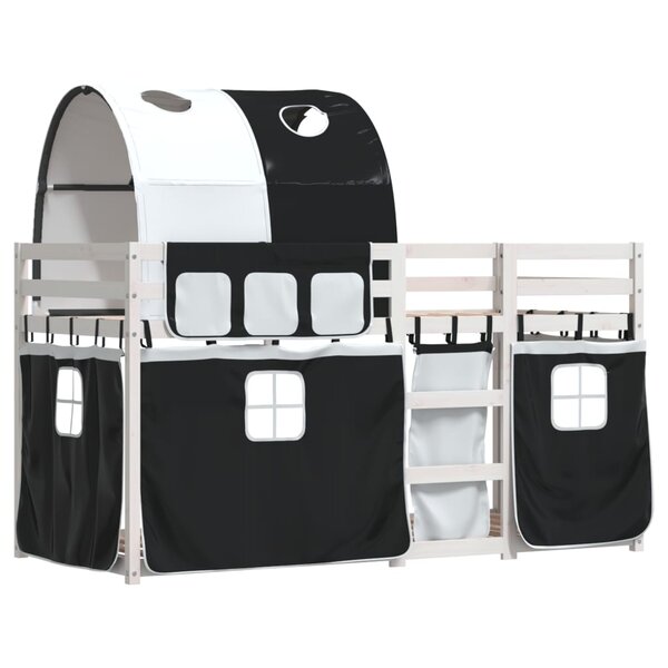 vidaXL Lit superposé avec rideaux blanc/noir 90x200 cm bois pin massif