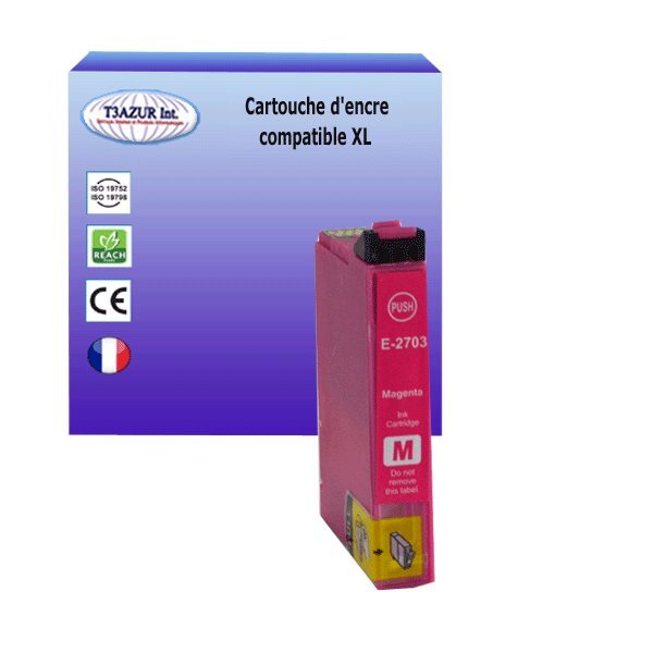 Cartouche Compatible pour Epson WF3620DWF, WF3640DTWF, WF7110DTW, WF7210DTW remplace Epson T2713 / T2703 (27XL) Magenta  - T3AZUR