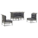 vidaXL Salon de jardin 4 Pièces avec coussins Gris Résine tressée