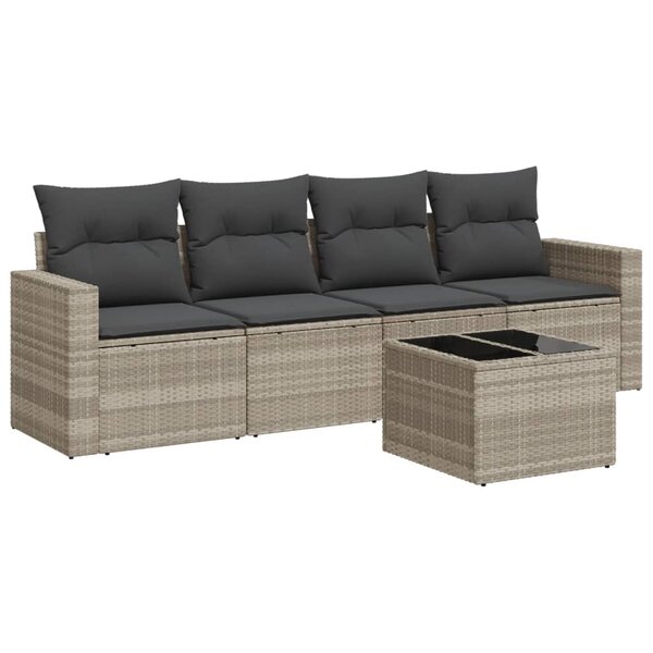 vidaXL Salon de jardin 5 Pièces avec coussins gris clair résine tressée