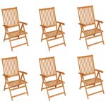 vidaXL Chaises de jardin lot de 6 et coussins carreaux rouge Bois teck