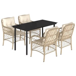vidaXL Ensemble à manger de jardin avec coussins 5Pièces Beige poly rotin