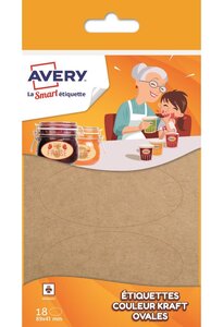 Ovkr18 - 1 sachet de 18 étiquettes ovales couleur kraft - 41 x 89 mm avery
