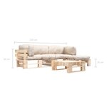 vidaXL Salon de jardin palette 4 Pièces avec coussins sable bois