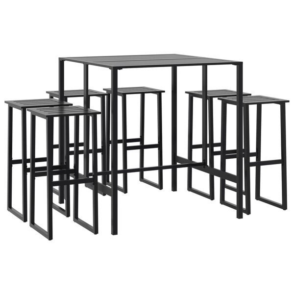 vidaXL Ensemble de bar de jardin 7 Pièces noir acier enduit de poudre