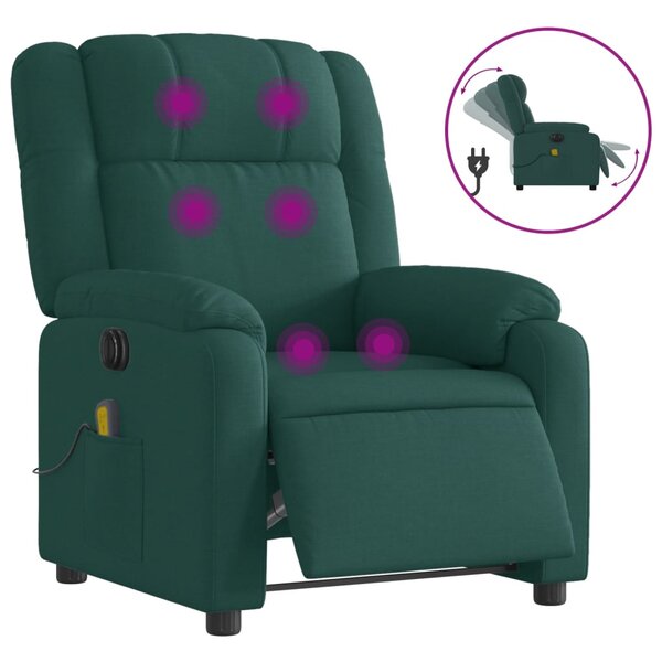 vidaXL Fauteuil de massage inclinable électrique Vert foncé Tissu