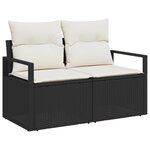 Canapé de jardin 9 pièces avec coussins noir en rattan synthétique