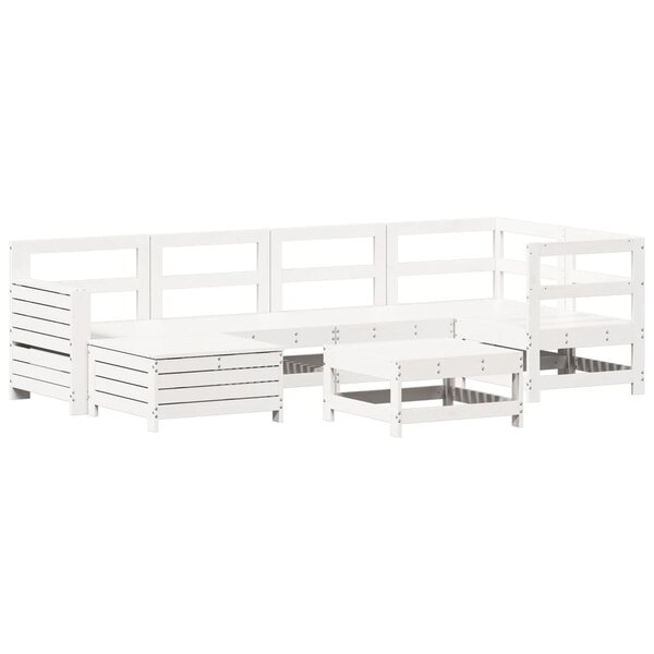 vidaXL Salon de jardin 7 Pièces blanc bois de pin massif