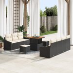 Ensemble de canapé de jardin 10 pièces avec coussins en noir poly rattan acacia