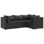 vidaXL Salon de jardin 4 Pièces avec coussins Noir Résine tressée