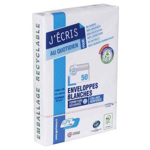 Pack de 50 Enveloppes DL 110 x 220 mm 80g Fermetue Sécurisée Blanc GPV