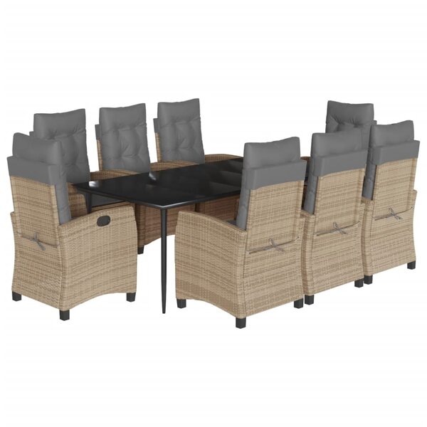 vidaXL Ensemble à manger de jardin et coussins 9 Pièces mélange beige