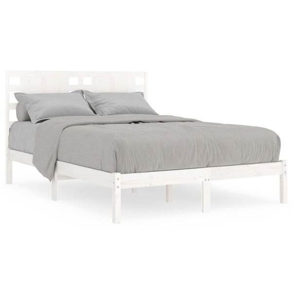 vidaXL Cadre de lit Blanc Bois massif 135x190 cm Double
