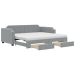 vidaXL Lit de jour avec gigogne et tiroirs gris clair 80x200 cm tissu