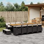 vidaXL Ensemble à manger de jardin 15 Pièces coussins noir résine tressée