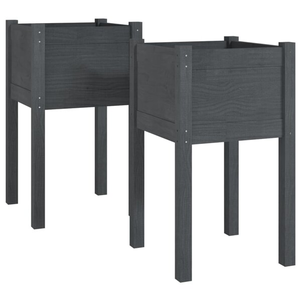 vidaXL Jardinières d'extérieur 2Pièces Gris 40x40x70cm Bois de pin massif