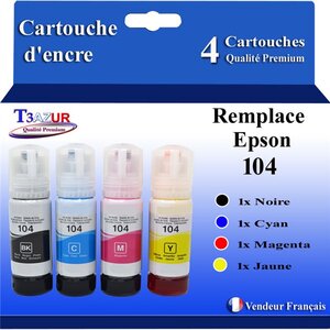 T3AZUR - 4x Bouteilles compatibles avec Epson 104 EcoTank ET-2710  ET-2720  ET-2750