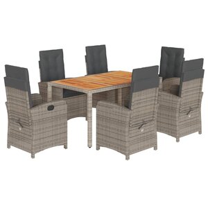 vidaXL Ensemble à manger de jardin et coussins 7 Pièces gris rotin