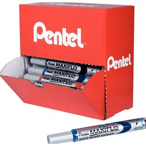 Pack de 36 marqueurs tableau blanc maxiflo pointe ogive s assortis pentel