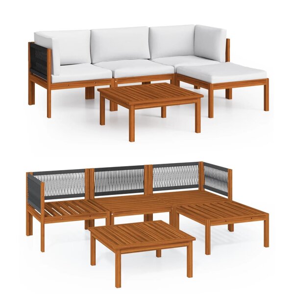 vidaXL Salon de jardin 5 Pièces avec coussins Crème Bois d'acacia solide