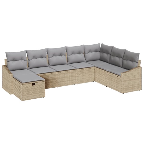 vidaXL Ensemble de canapé de jardin 8 pièces avec coussins beige poly rattan