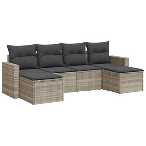 vidaXL Salon de jardin 6 Pièces avec coussins gris clair résine tressée