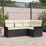 Ensemble de Canapés de Jardin de 4 Pièces avec Coussins en Rattan Poly Noir