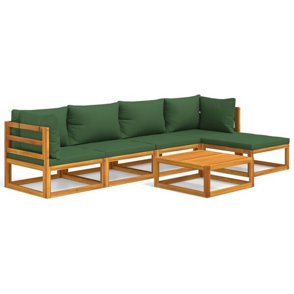 vidaXL Salon de jardin 6 Pièces avec coussins vert bois massif
