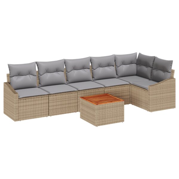 vidaXL Ensemble de canapé de jardin 7 pièces avec coussins Beige Poly Rattan Acacia