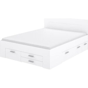 Lit adulte contemporain 160 x 200 cm - 4 tiroirs - 2 chevets avec niche - Blanc mat - UDINE