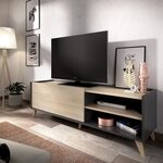 Meuble TV 1 abattant 2 niches - Décor graphite et chêne 155 x 43 x Hauteur 47 cm