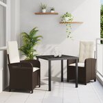 vidaXL Ensemble de salle à manger de jardin de 3 pièces avec coussins - Rattan poly marron