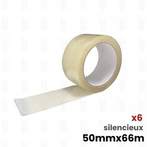 6x rouleaux adhésifs Transparent SILENCIEUX (28µ) 50mm x 66m