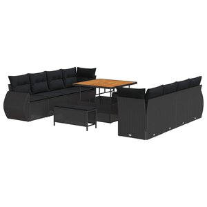 vidaXL Ensemble de canapé de jardin 11 Pièces Noir Poly rotin