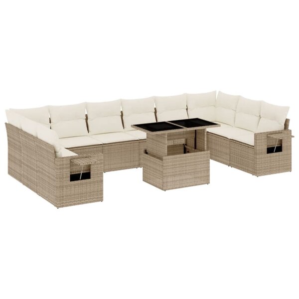 vidaXL Salon de jardin 11 Pièces avec coussins beige résine tressée