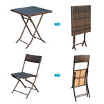 Ensemble meubles de jardin design table carré et chaises pliables résine tressée imitation rotin marron