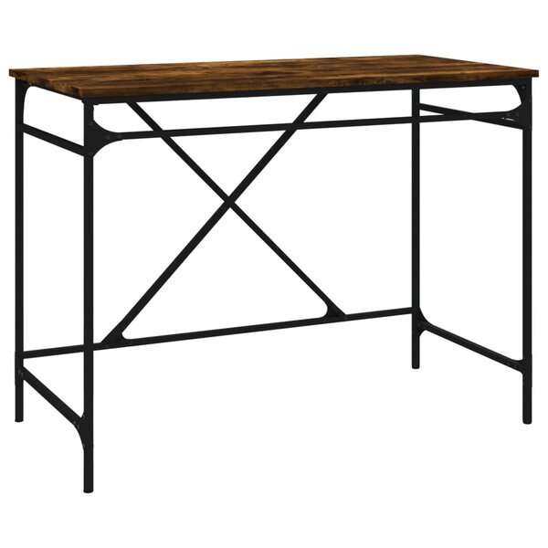 Bureau table poste de travail meuble d'ordinateur informatique étude chêne fumé 100 x 50 x 75 cm bois d'ingénierie et fer brun 02_0023563