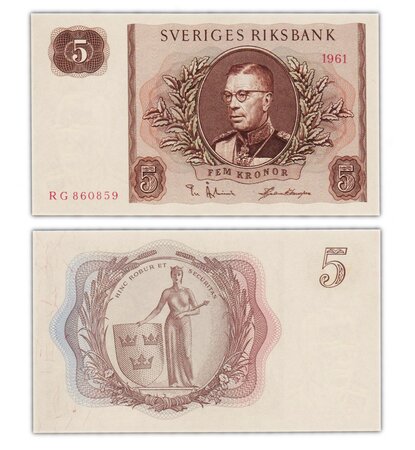 Billet de collection 5 kronor 1961 suède - neuf - p42f