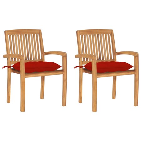 vidaXL Chaises de jardin 2 Pièces avec coussins rouge Bois de teck massif