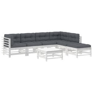 vidaXL Salon de jardin 7 Pièces avec coussins blanc bois massif