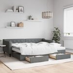 vidaXL Lit de jour avec gigogne et tiroirs gris foncé 90x200 cm tissu
